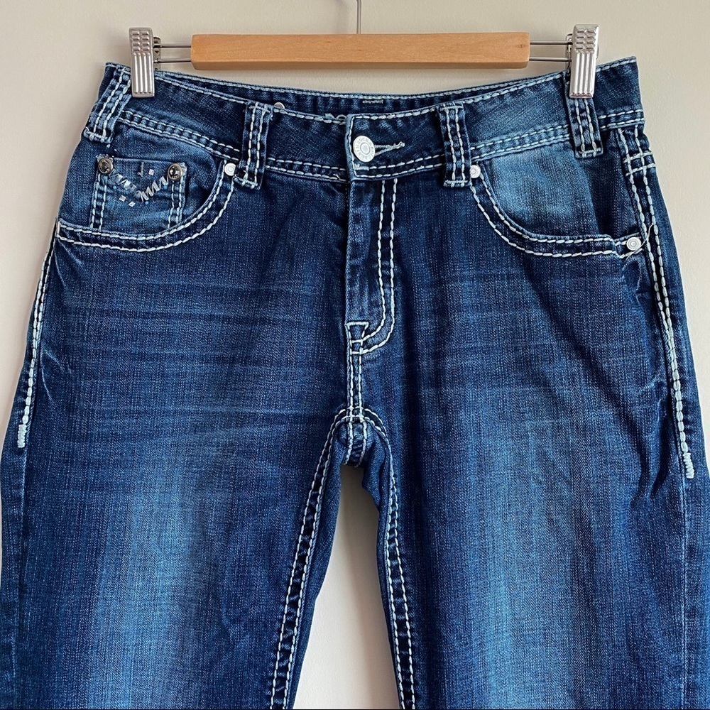 ROCK & Roll Cowgirl Mid Rise Bootcut Jeans 30x34 Embellished Pockets - Picture 5 of 12